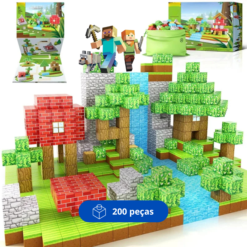 Mundo Minecraft + Minifigures de Brinde | 150PCS Magnéticas
