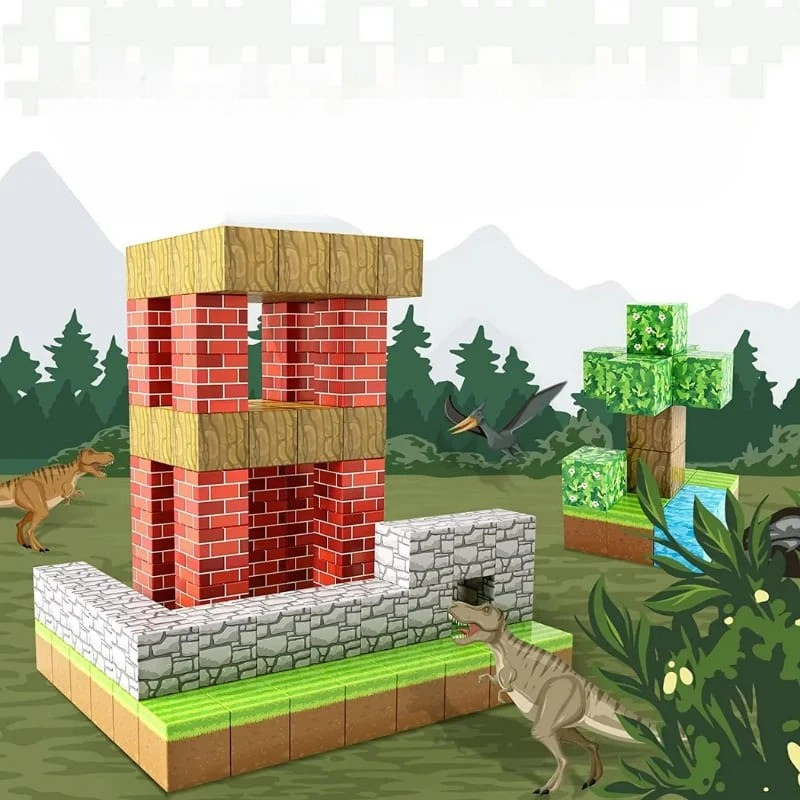 Mundo Minecraft + Minifigures de Brinde | 150PCS Magnéticas